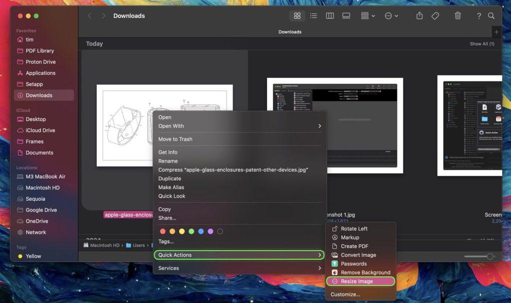 quick action context menu
