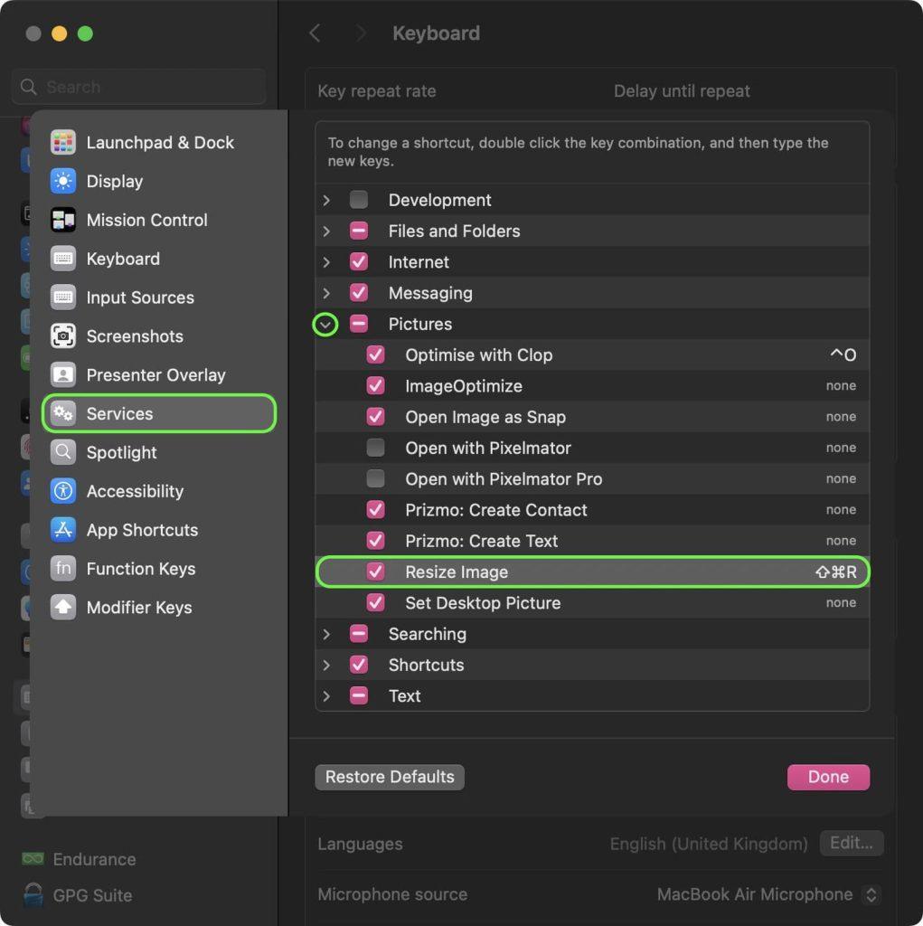 resize image shortcut