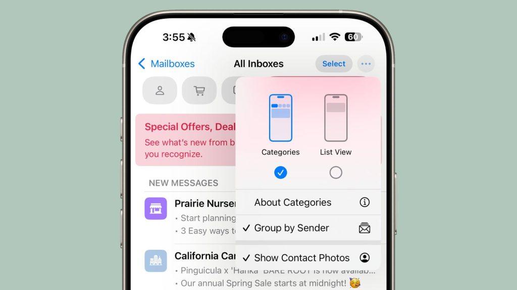 mail categories ios 18 5
