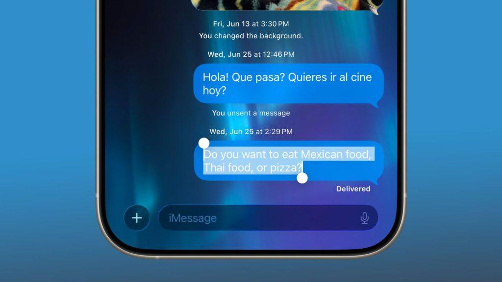 ios 26 messages select copy paste