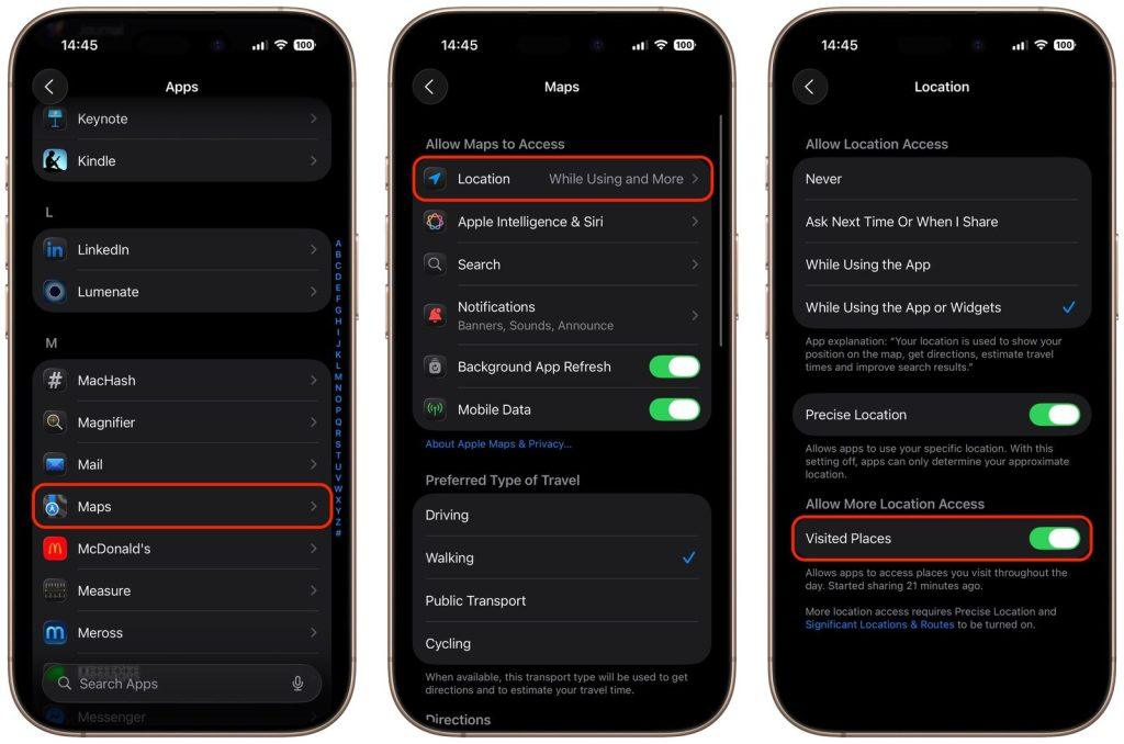 disable visited places ios